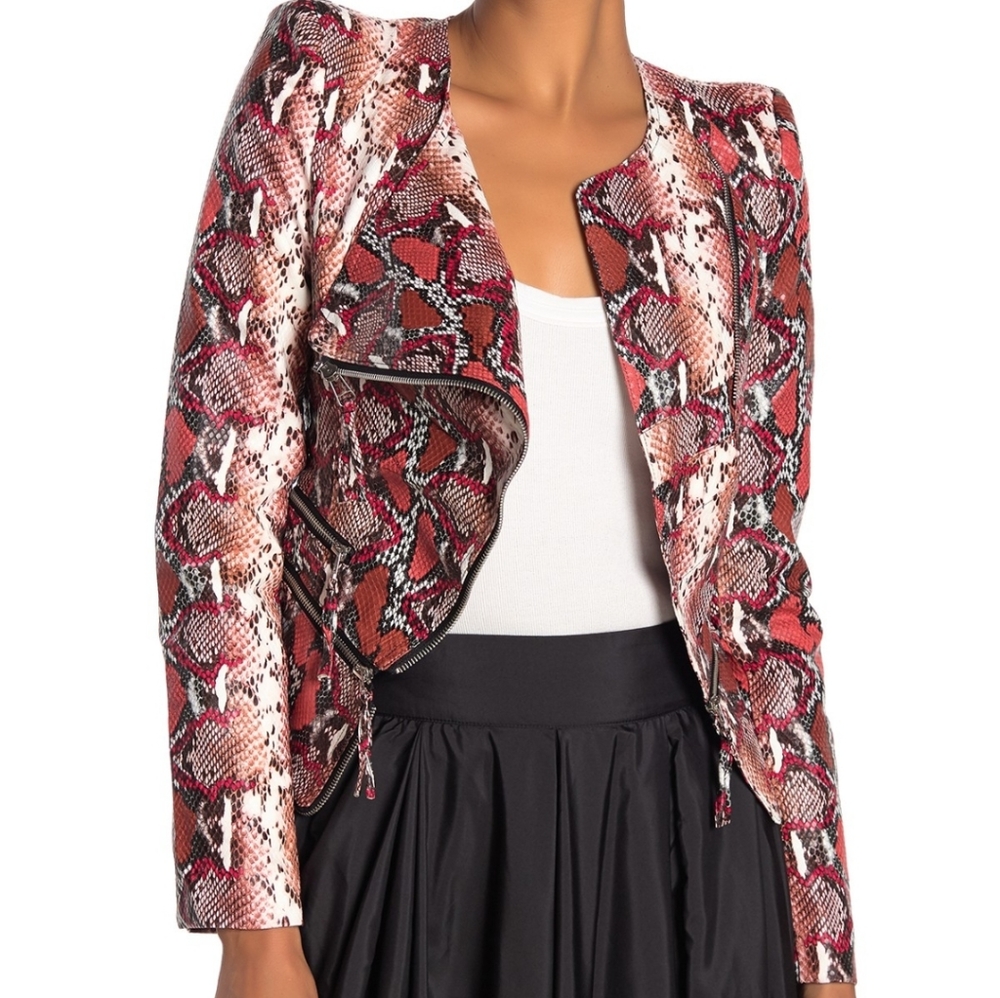 NWT: TOV Power Shoulder Faux Snake Leather Jac…